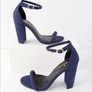 Chopin Navy Blue Suede Ankle Strap Heels